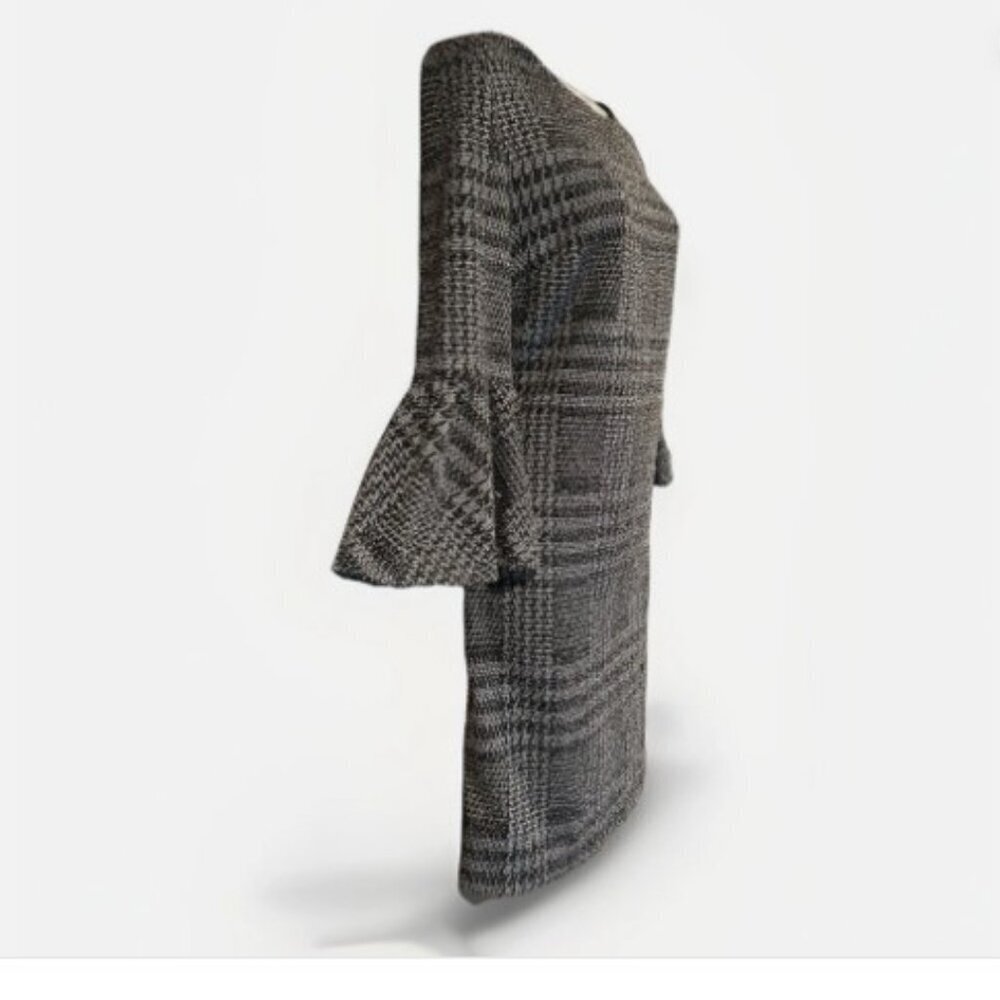 CALVIN KLEIN Sheath Dress 3/4 Bell Sleeve Houndstooth Knee Length Women Size 12 - Picture 4 of 10